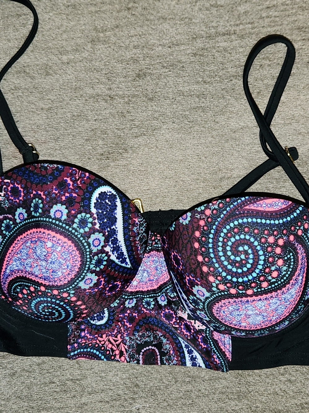 Ambrielle Black Paisley Midkini with Pink & Teal Accents Large